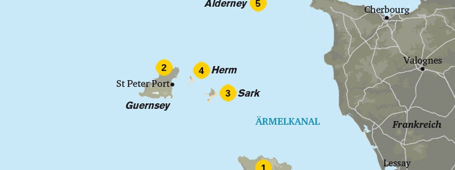 Karte Kanalinseln Jersey und Guensey