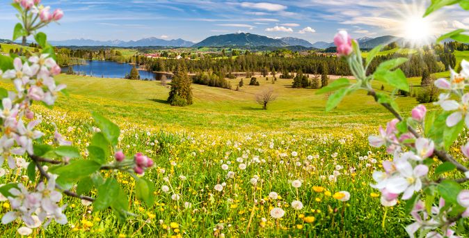 Panorama Frühling im Allgäu in Bayern