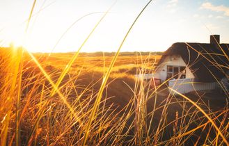 Ferienhausurlaub Dänemark Haus in den Dünen Sonnenuntergang
