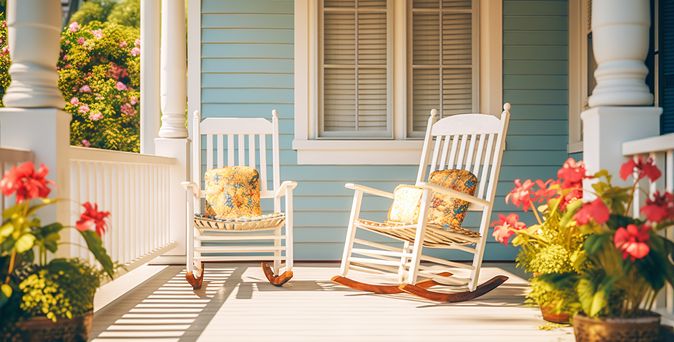 Veranda eines HAuses mit 2 Schaukelstühlen