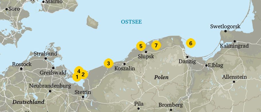 Karte der Ostseebadeorte Polens