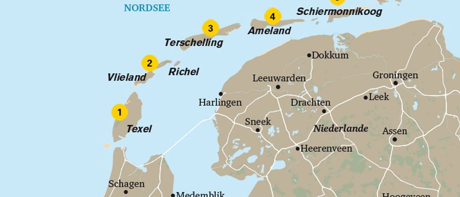 Karte Nordseeinseln Niederlande