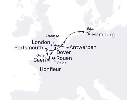 Routenkarte Themse Seine und Meer