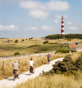 Eine Küstenlandschaft mit einem Strand, einem Leuchtturm und einem Weg.