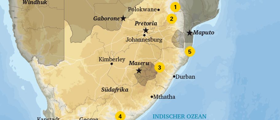 Karte der Nationalparks in Südafrika