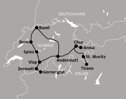 Karte einer Bahnreise