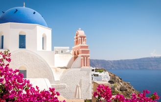 Blaue Häuser in Santorin