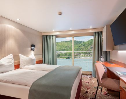 Blick in eine Zweibett Außenkabine auf dem Oberdeck