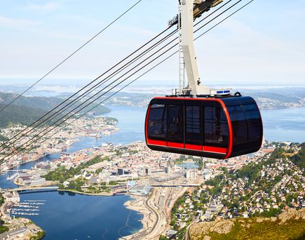 Blick vom Ulriken Berg auf die Ulrikenbahn und Bucht