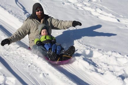 rodeln, vater, sohn, schnee