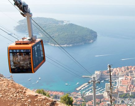 Kroatien Städte Urlaub Blick von oben auf Dubrovnik mit Seilbahn