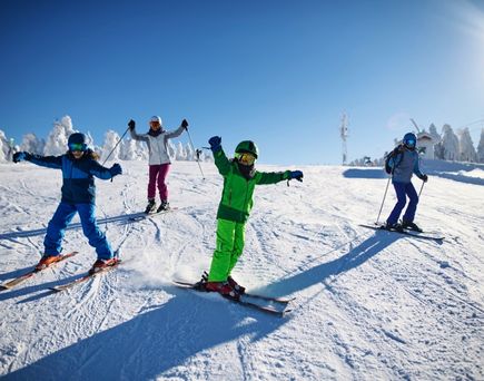 Familie beim Skifahren