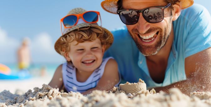Vater und Sohn am Strand