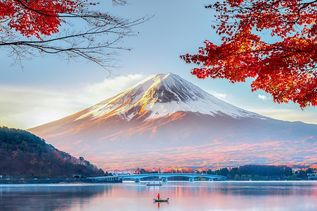 JApan Blick auf Berg und Kirschblüten