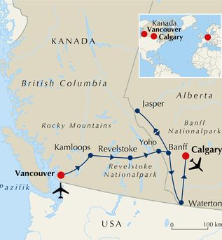 Karte Rundreise Westkanada