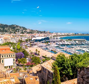 Blick auf den Hafen mit vielen Booten von Cannes