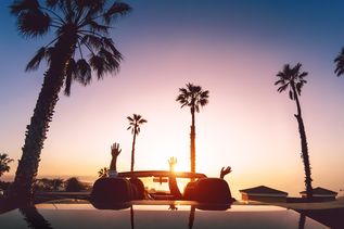 Palmen in Los Angeles im Sonnenuntergang