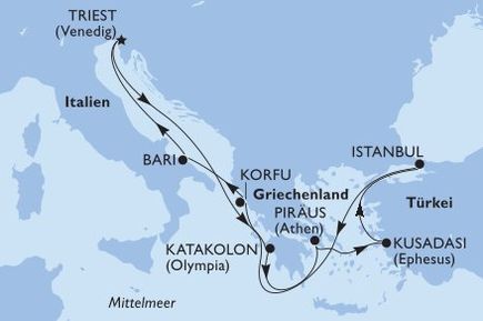 Routenkarte MSC Cruises