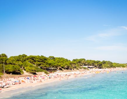 Sonne, Sand und blaues Meer am Strand von Ses Salines 