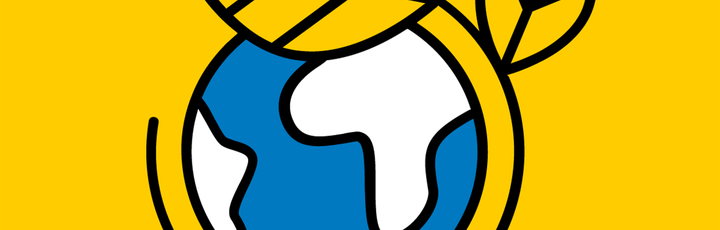 Ein gelbes Symbol, das ein Blatt und einen Pfeil darstellt, der eine Spirale bildet, daneben der Schriftzug "Nachhaltigkeit" in schwarzer Schrift.