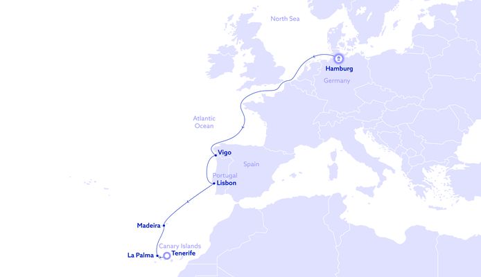 Karte Hamburg nach Teneriffa