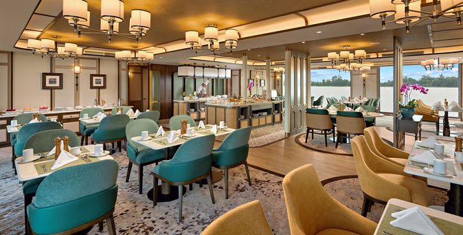Restaurant an Bord der Mekong Discovery