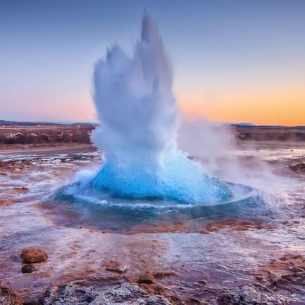 Fontäne Geysir Sonnenuntergang