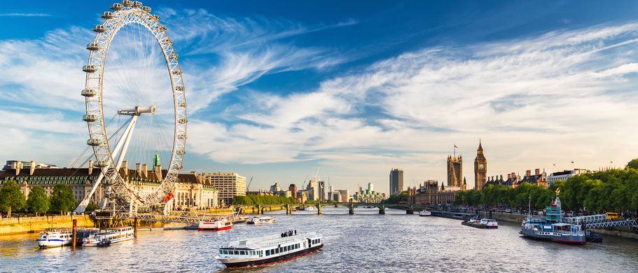 Links das Riesenrad London Eye, rechts Big Ben und Westminster Palace – die Ufer der Themse bieten jede Menge Sehenswürdigkeiten