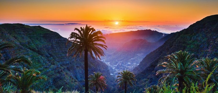 Atemberaubende Landschaft mit Palmen und Bergen
