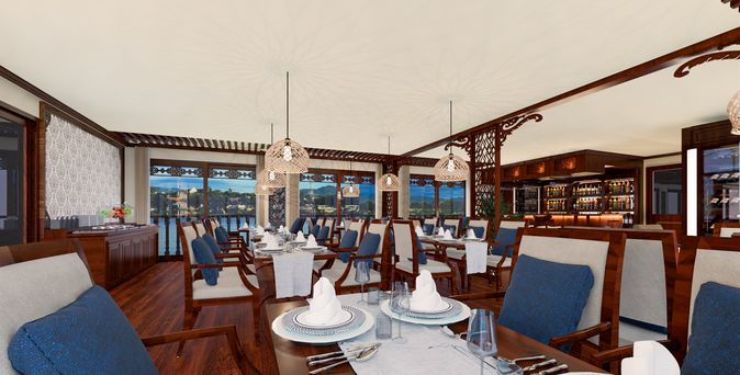 Restaurant an Bord der Mekong Star
