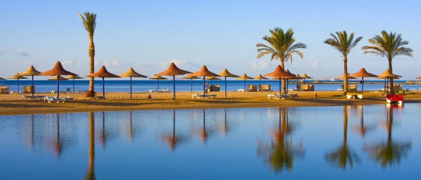 hurghada, strand, palmen, meer