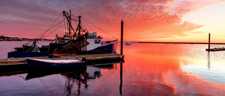 Cap Cod Fischerboote im Sonnenuntergang
