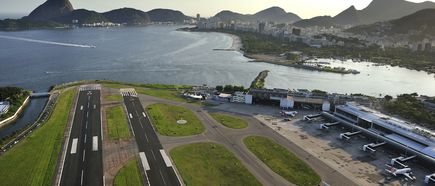 Santos Dumont airport, domestic airport of Rio, sits at the shore of Guanabara Bay, Rio de Janeiro, Brazil