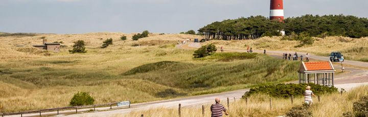 Eine Küstenlandschaft mit einem Strand, einem Leuchtturm und einem Weg.