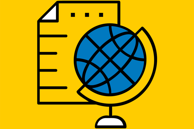 Ein gelbes Symbol, das einen Pass mit einem "A1"-Stempel darstellt, daneben ein Visum-Symbol und ein Euro-Zeichen, umgeben von Sternen, was auf EU-Vorschriften oder Dokumente hinweist.