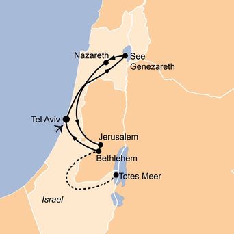 Eine Karte einer Rundreise durch Israel.
