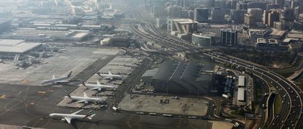  Dubai, United Arab Emirates - January 16, 2016: Emirates Airbus A380 parked at Dubai International Airport . Emirates is an airline based in Dubai.