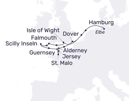 Eine Karte von Großbritannien und Irland mit eingezeichneten Schiffsrouten.