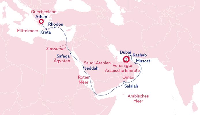 Karte Dubai nach Athen