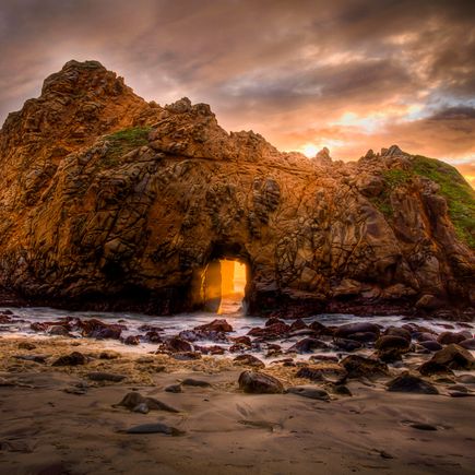 Roadtrip Highway 1 USA Urlaub Reise Sonnenuntergang am Pfeiffer Rock
