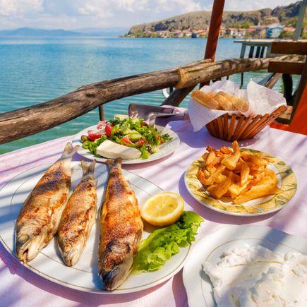 Albanien, Essen, Fisch, Traditionell am Oridsee