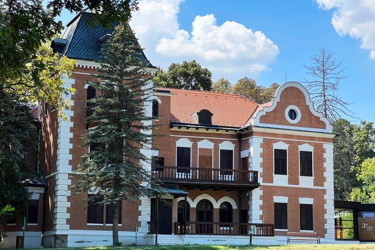Eine Burg oder ein Schloss mit roten Dächern und Türmen.