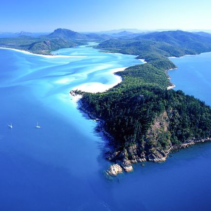 Camper Australien Urlaub Reisen Luftaufnahme von Whitsunday Islands