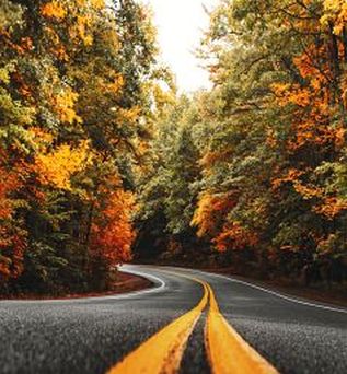 Indian Summer Straße durch Herbstwald