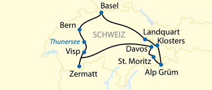 Karte einer Bahnreise