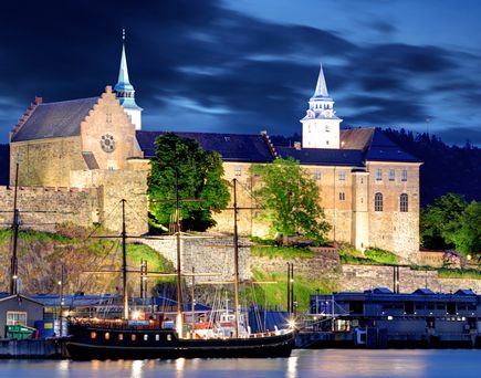 Akershus-Festung bei Nacht, Oslo, Norwegen