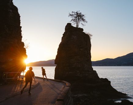 Siwash Rock Stanley Park at sunset