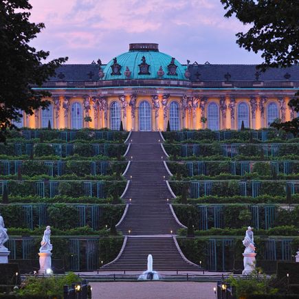 Terrassen führen zum Schloss Sanssouci