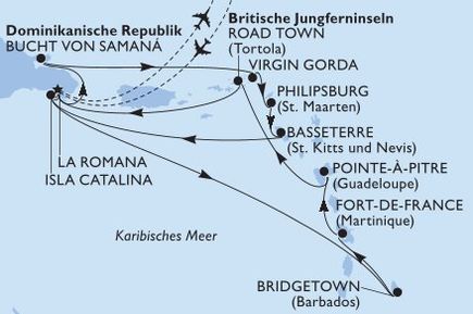 Routenkarte MSC Cruises