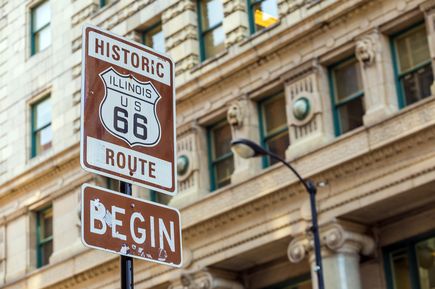 Straßenschild in Chicago Beginn der Route 66